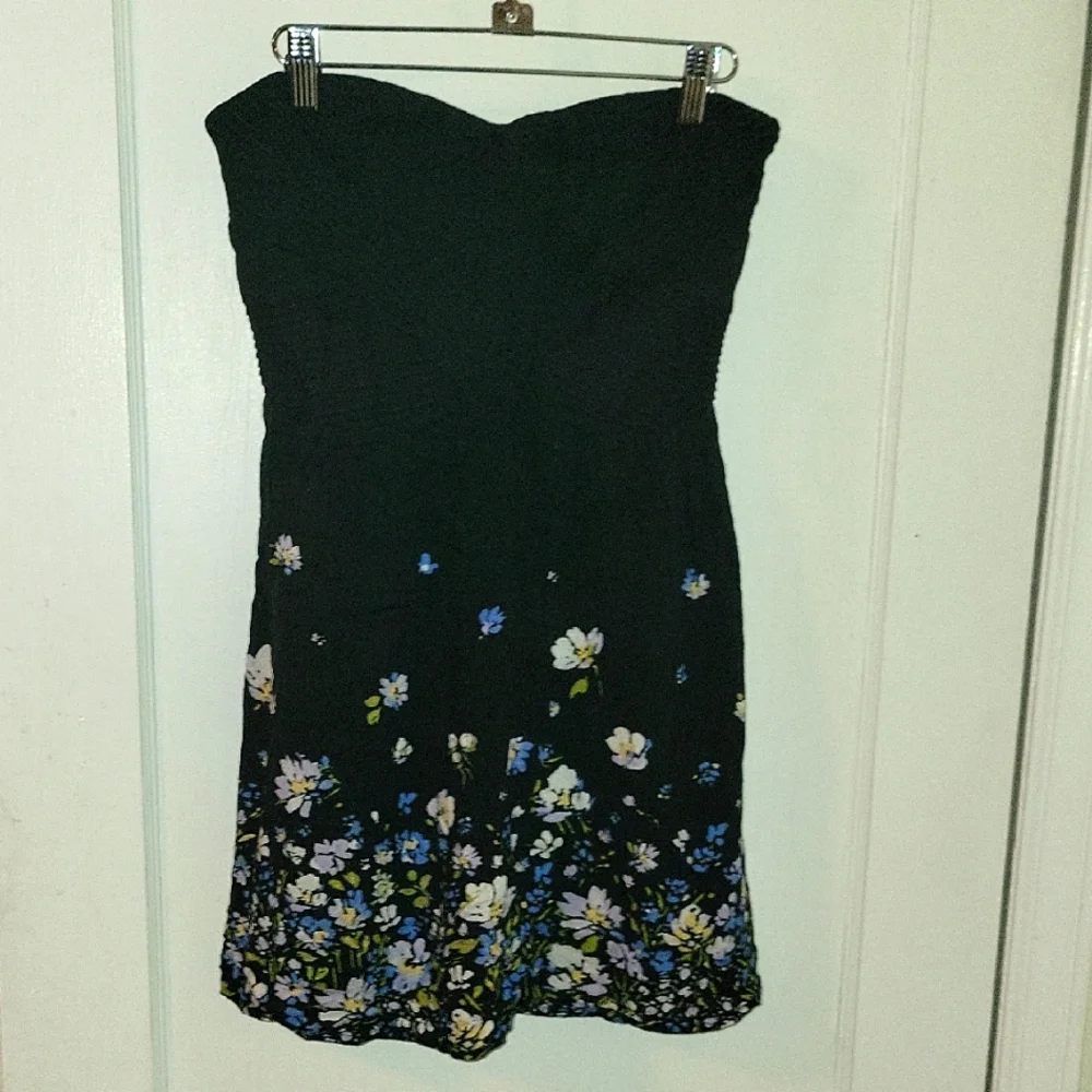 KimChi Blue Floral Strapless Black Dress SZ M - Picture 1 of 5